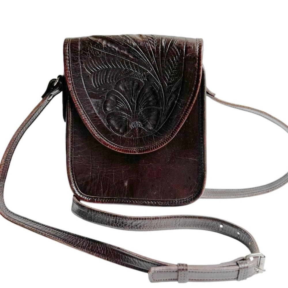 Vintage AMERICAN WEST AW Tooled Leather Crossbody  Bag